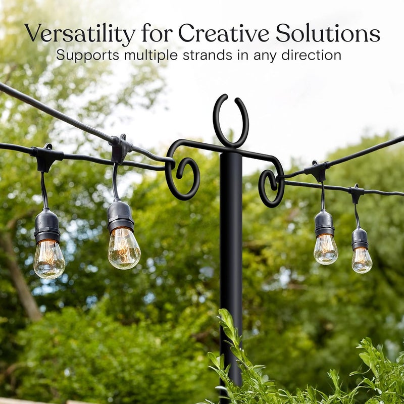 brightech 2-Pack 10FT String Light Poles for Outdoor Use, Heavy Duty Metal Poles with Fork Base for Hanging Patio Lights, Adjustable for Garden, Backyard, Porch, or Fence Lighting Decor - Image 4